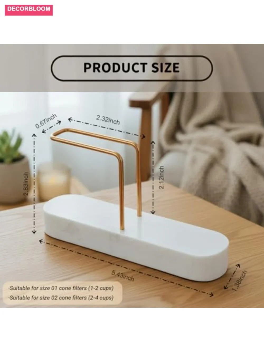 Marble Coffee Filter Holder with Non-Slip Pad for #01/#02 Cone Filters